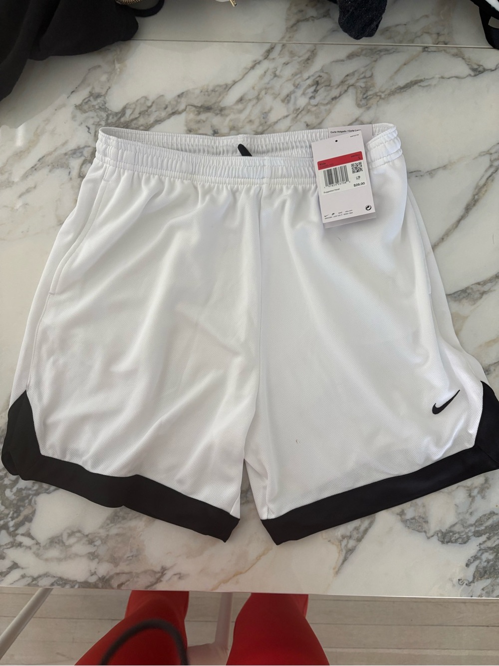 Nike Boys White Athletic Shorts with Black Hem